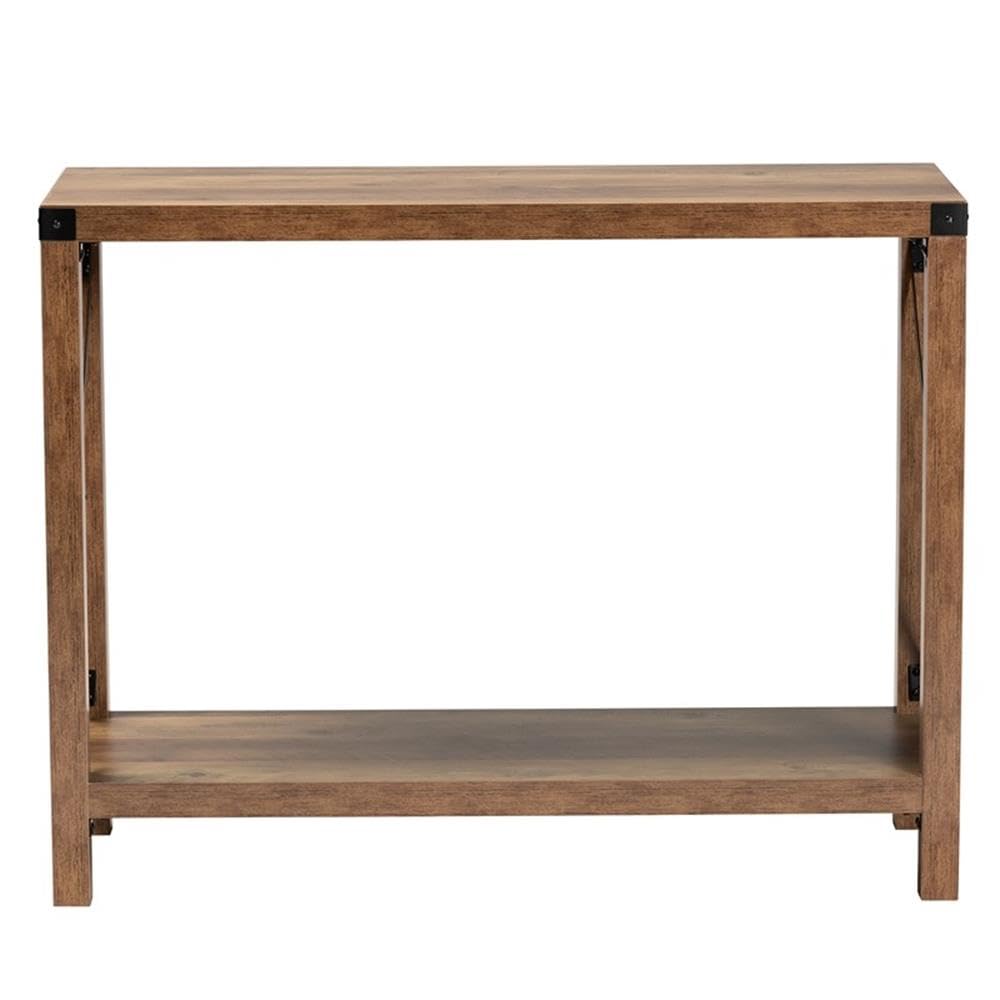 Baxton Studio Rumi Modern Farmhouse Natural Brown Finished Wood and Black Metal Console Table Wood/Natural Brown
