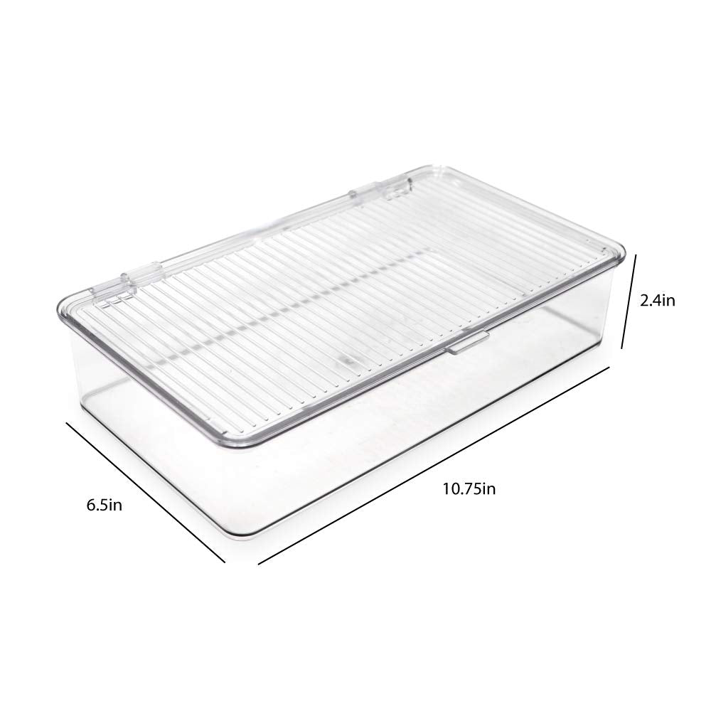 Isaac Jacobs Small Stackable Organizer Bin (10.75    X 6.5    X 2.4   ) W Hinged Lid Clear Storage Box Home Office School Fridge