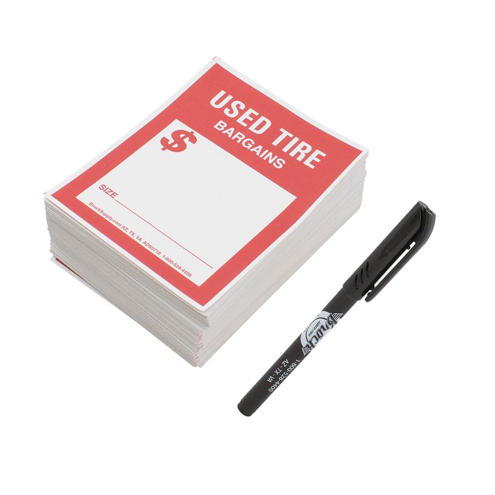 250 Piece Box Set Stick On Adhesive Used Tire Tag Sticker Labels Red & White 4' X 5 1/8'