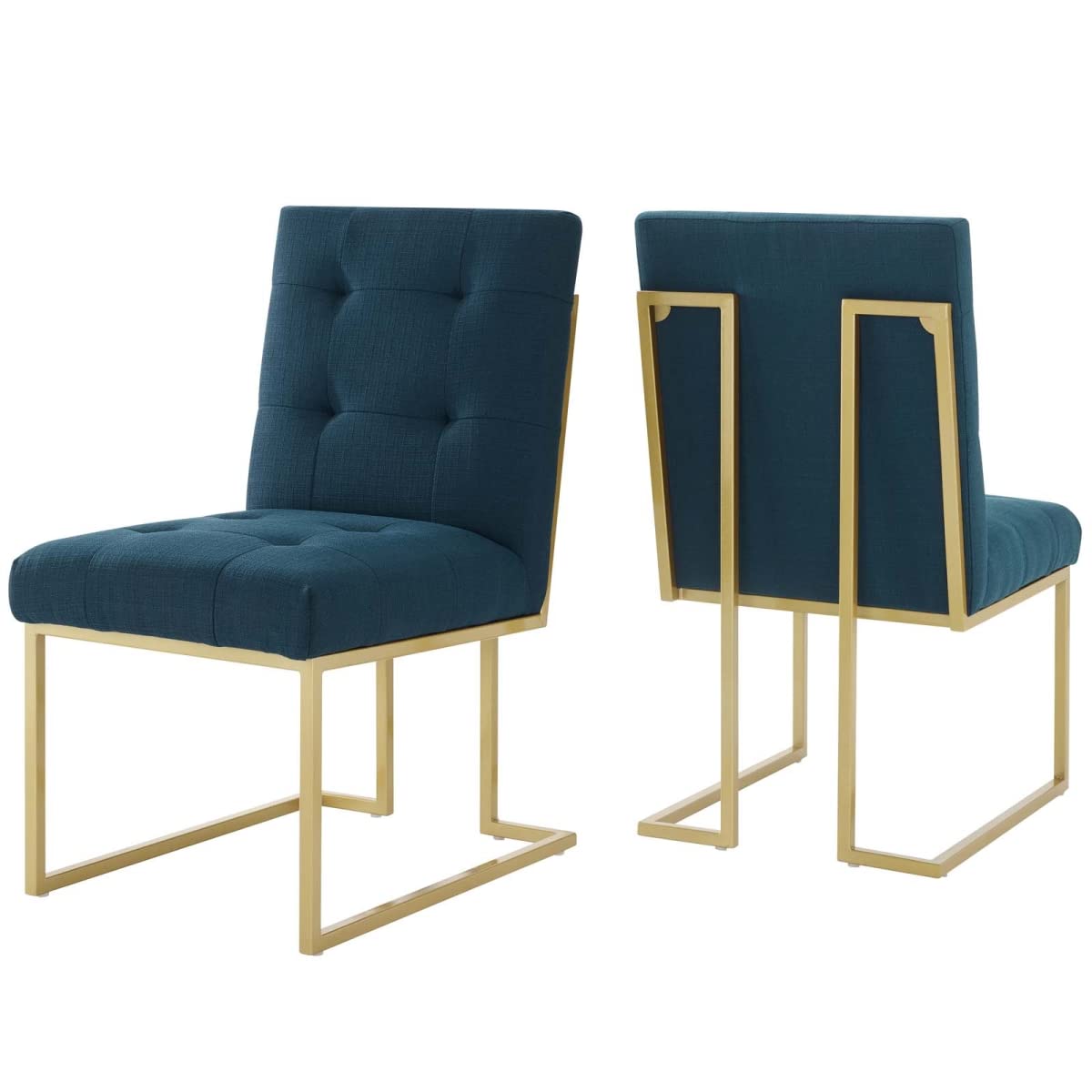 Modway Furniture Eei-4151-Gld-Azu Privy Gold Stainless Steel Upholstered Fabric Dining Accent Chair Gold Azure - Set Of 2