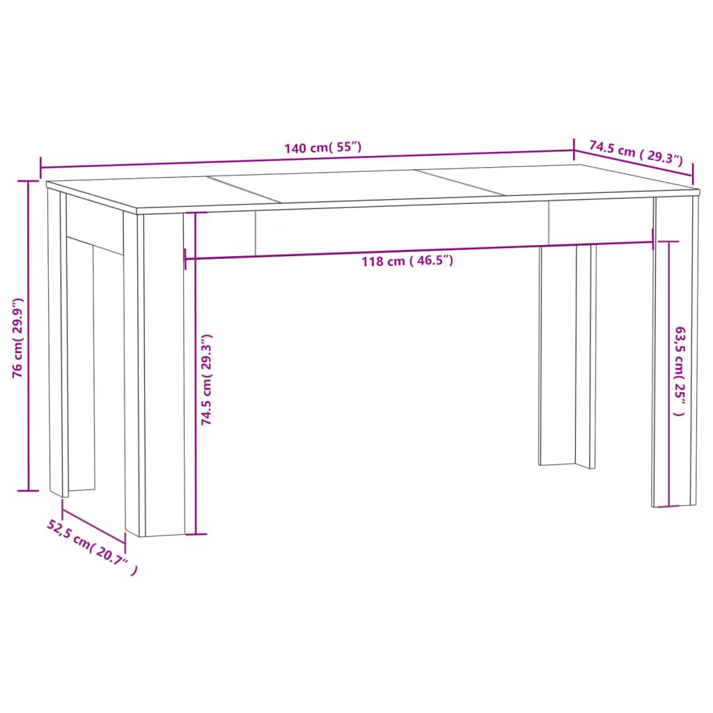 vidaXL Dining Table Sonoma Oak 55.1&quot;x29.3&quot;x29.9&quot; Engineered Wood