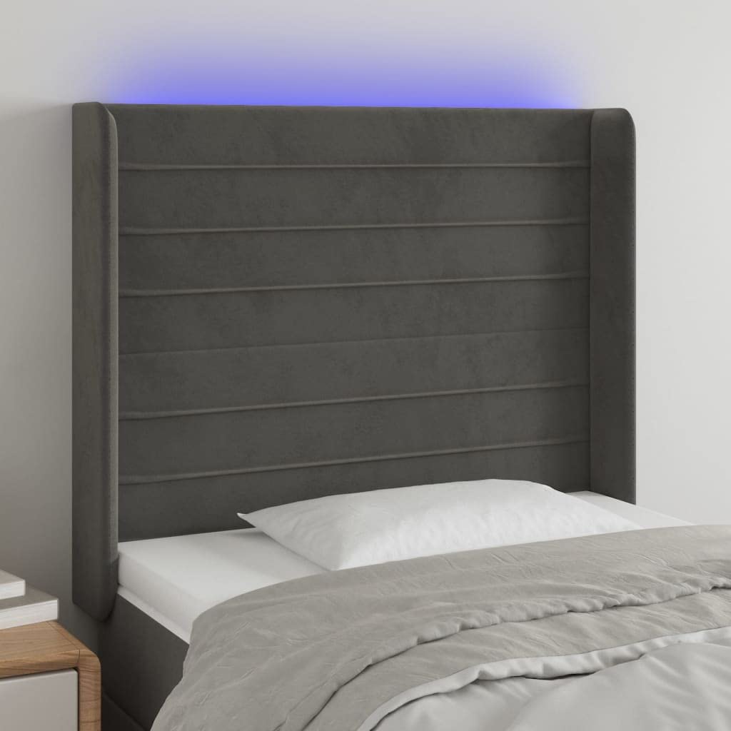 vidaXL LED Headboard, Upholstered Headboard for Bed Home, Bed Headboard with LED Light, Bedroom Furniture, Dark Gray 40.6&quot;x6.3&quot;x46.5&quot;/50.4&quot; Velvet