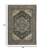 HomeRoots 508064 8 x 11 ft. Blue Taupe Gray Green Rust Tan Beige & Gold Oriental Power Loom Stain Resistant Rectangle Area Rug with Fringe