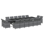 vidaXL Patio Dining Set 17 Piece with Cushions Garden Outdoor Terrace Balcony Dining Dinner Dinette Table and Chair Furniture Poly Rattan Gray