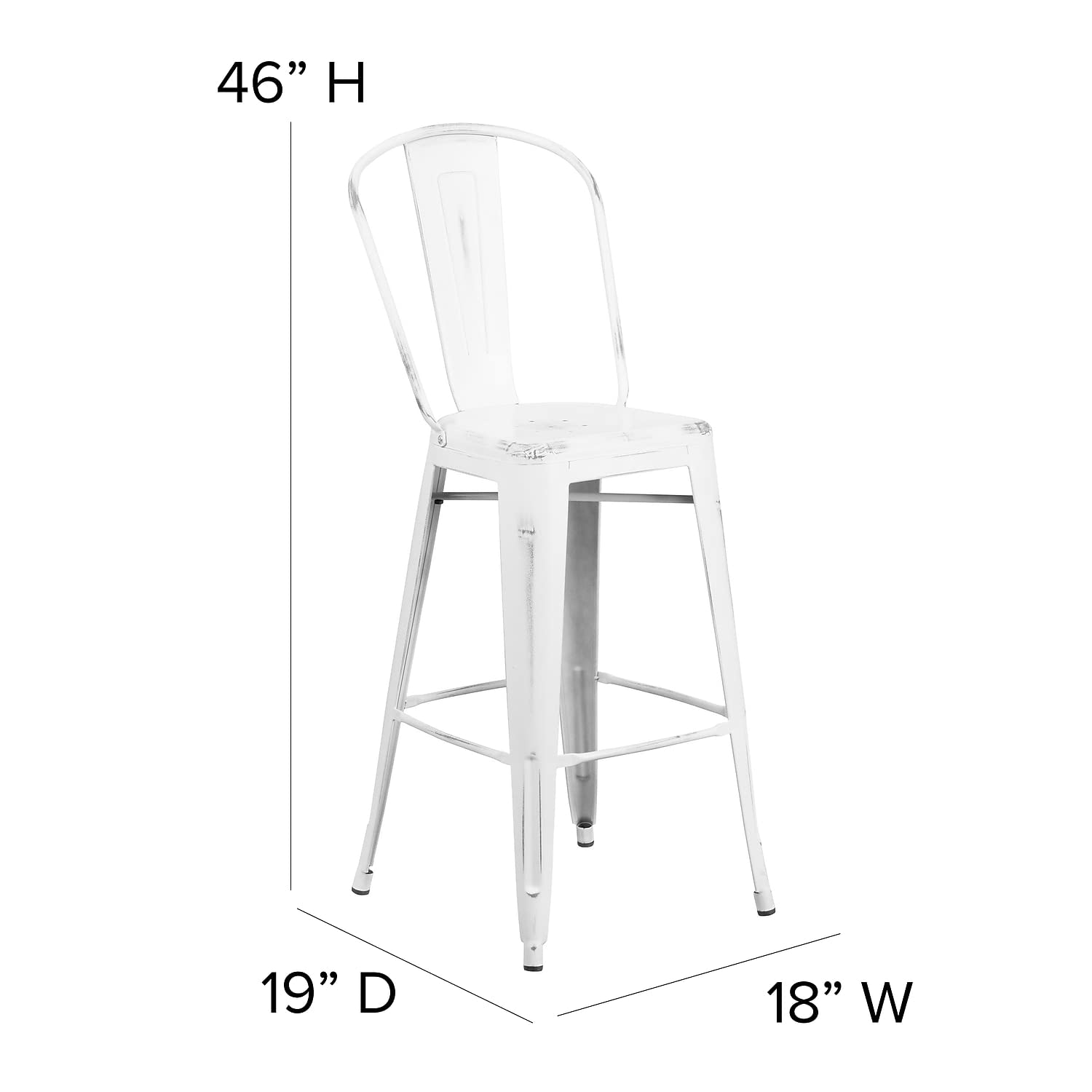 Flash Furniture Carly Commercial Grade 30" High White Metal Indoor-Outdoor Bar Height Stool with Back and Gray Polystyrene Seat