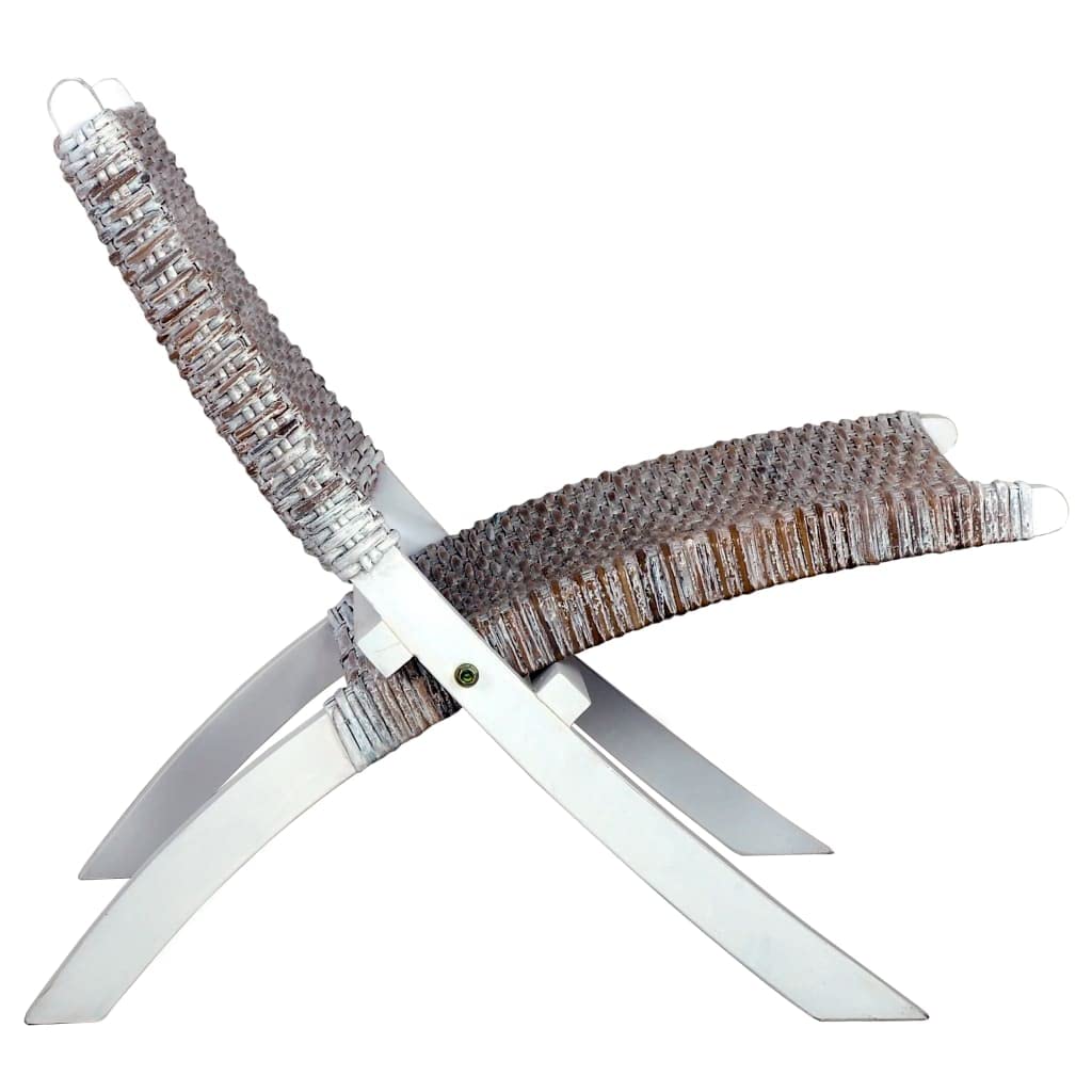 vidaXL Kubu Rattan Farmhouse Relaxing Chair - Solid Mahogany Frame, Natural White | Aesthetic Blend of Style and Comfort