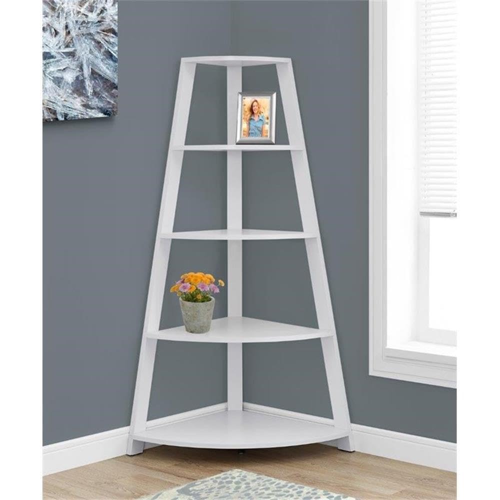 Monarch Specialties Corner Accent Etagere Bookcase, 60&quot;, White