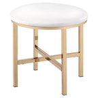 Acme Midriaks Metal Round Mirror and Faux Leather Stool in White and Gold