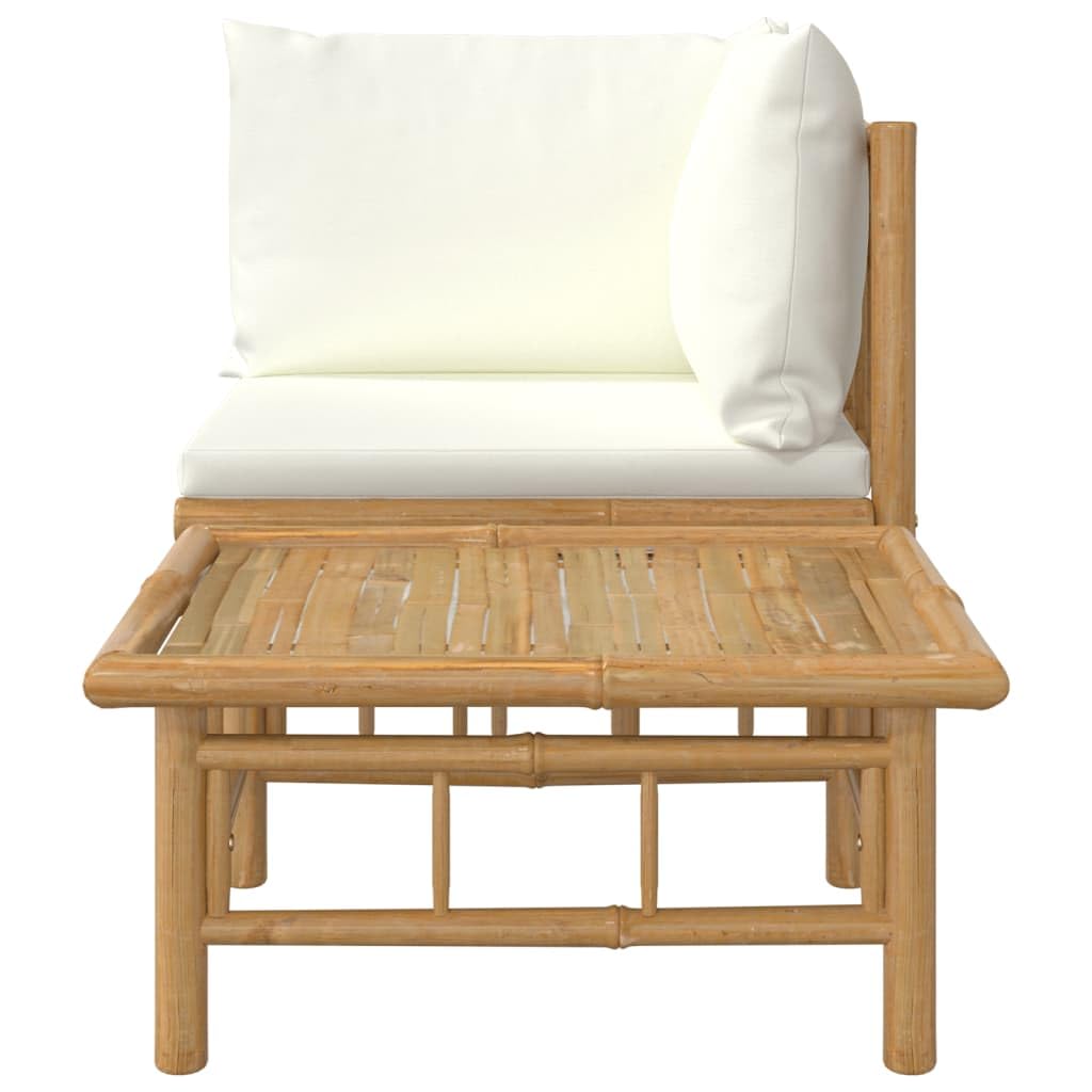 vidaXL 2-Piece Bamboo Patio Lounge Set with Cream White Cushions - Sturdy Outdoor Furniture with Modular Design and Comfortable Seating Experience