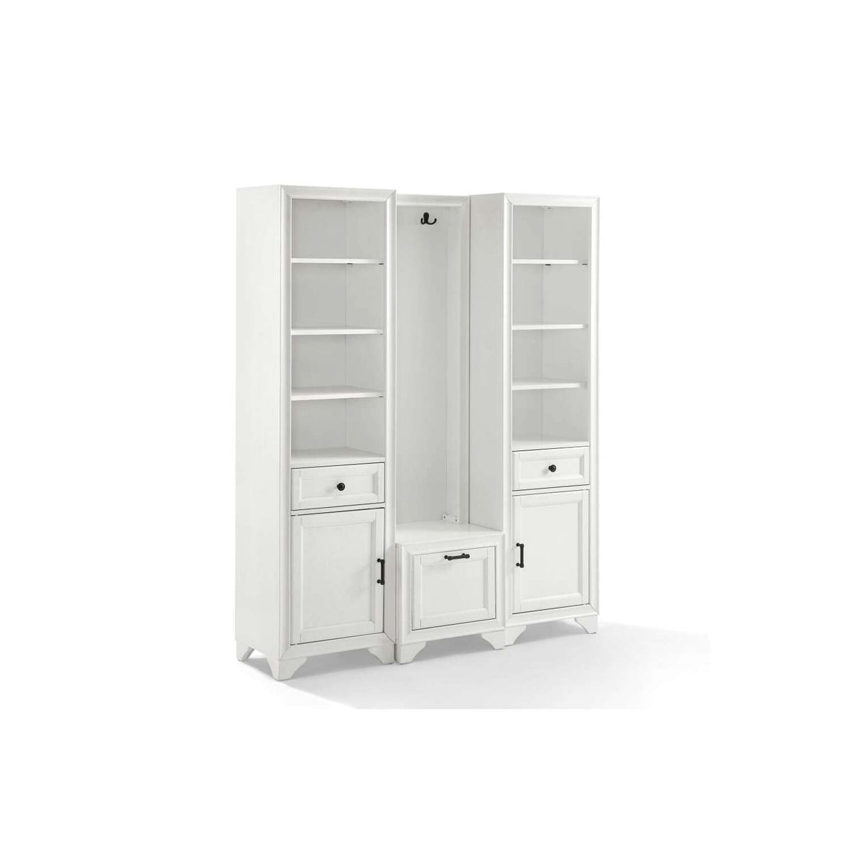 Crosley Furniture KF33009WH Tara 3-Piece Entryway Set with Hall Tree and 2 Linen Cabinets, Distressed White