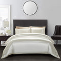 Aimay 3 Piece Satin Duvet Cover Set Bedding Sets Queen Off White 1800 Series Luxury Rich Silk Silky Super Soft Solid Color Rever