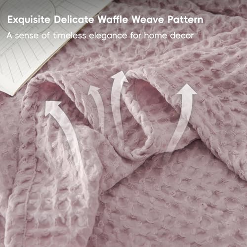 Phf Ultra Soft Waffle Weave Blanket King Size 104'X 90'- Washed Lightweight Breathable Cozy Woven Blanket For Bed - Aesthetic Decor For Couch Bedding Sofa Home Car - Dusty Rose