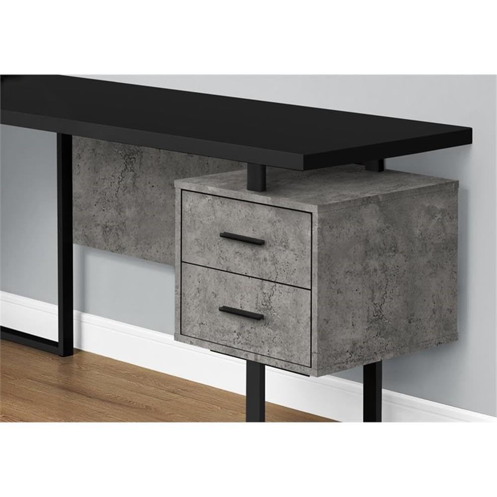 Monarch Specialties 7617 Computer Desk, Home Office, Corner, Left, Right Set-up, Storage Drawers, 70' Shape, Work, Laptop, Metal, Laminate, Desk-70 R, 71'L x 71'W x 30'H, Black Top/Grey Concrete-Look