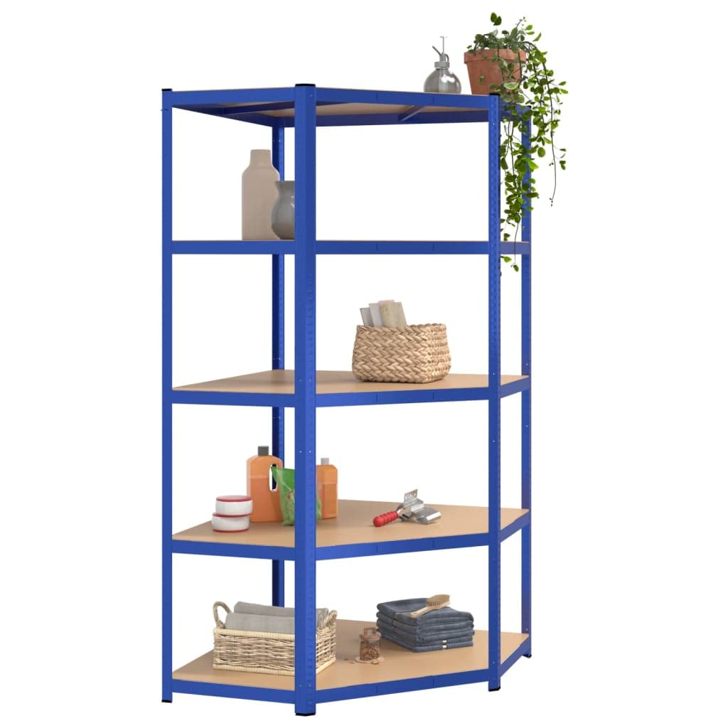 vidaXL Corner Shelf - 5-Layer Industrial-Style Storage Unit - Blue Galvanized Steel & Engineered Wood - High Load Capacity