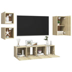 vidaXL TV Cabinet Set 5 Piece Home Indoor Hanging Wall-Mounted Stereo Plasma HiFi Cabinet TV Stand Unit Furniture Sonoma Oak Engineered Wood
