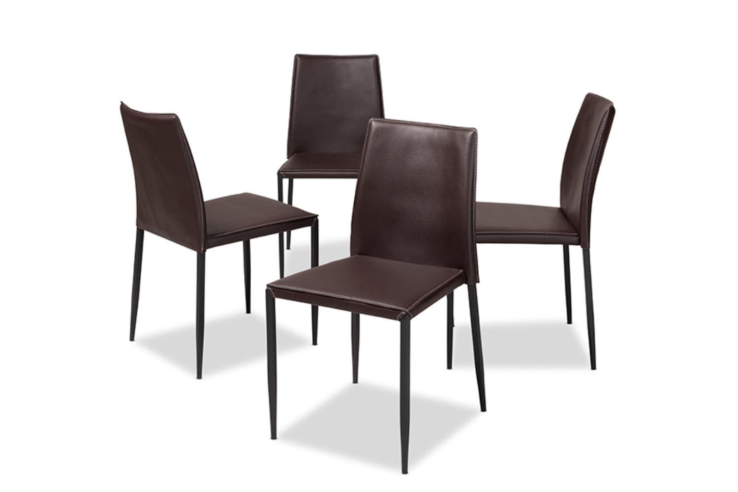 Baxton Studio Curved Faux Leather Upholstered Dining Chair in Dark Brown