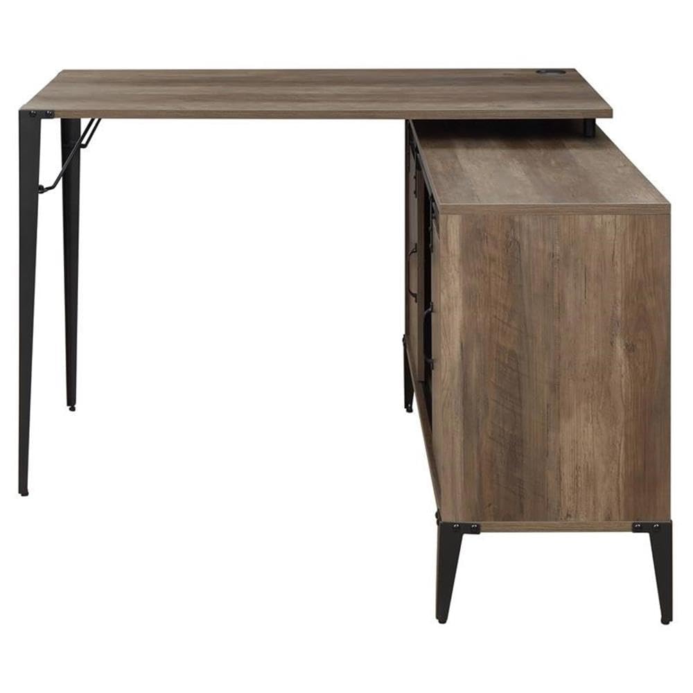 Acme Zakwani Wooden Writing Desk with Storage in Rustic Oak and Black