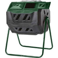 Exaco Trading Company Exaco Mr.Spin Compost Tumbler - 160 Liters / 43 Gallon, Dual Chamber Composter On Two-Leg Stand,Green/Blac