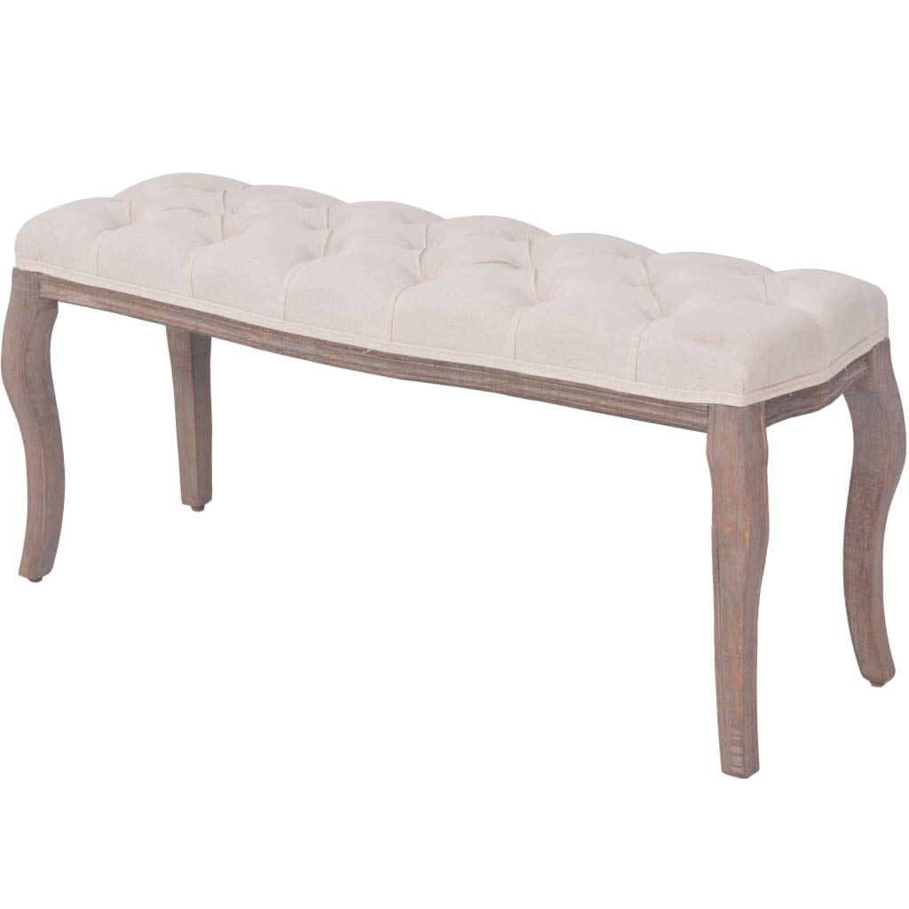 vidaXL Classically Designed Cream White Bench with Resistant Linen Upholstery, Solid Wood Frame, Elegant Cabriole Legs and Easy Assembly - 43.3&quot; x 15&quot; x 18.9”