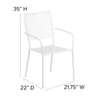 Flash Furniture Commercial Grade White Indoor-Outdoor Steel Patio Arm Chair with Square Back
