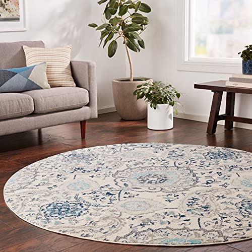 Safavieh Madison Collection Area Rug - 6'7'' Round, Cream & Light Grey, Boho Chic Glam Paisley Design, Non-Shedding & Easy Care,