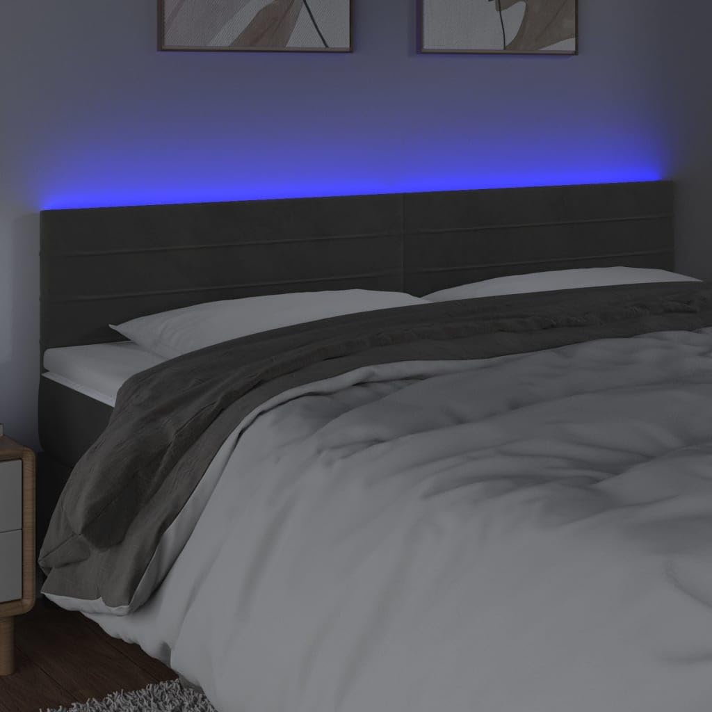 vidaXL LED Headboard, Upholstered Headboard for Bed Home, Bed Headboard with LED Light, Bedroom Furniture, Dark Gray 63"x2"x30.7"/34.6" Velvet
