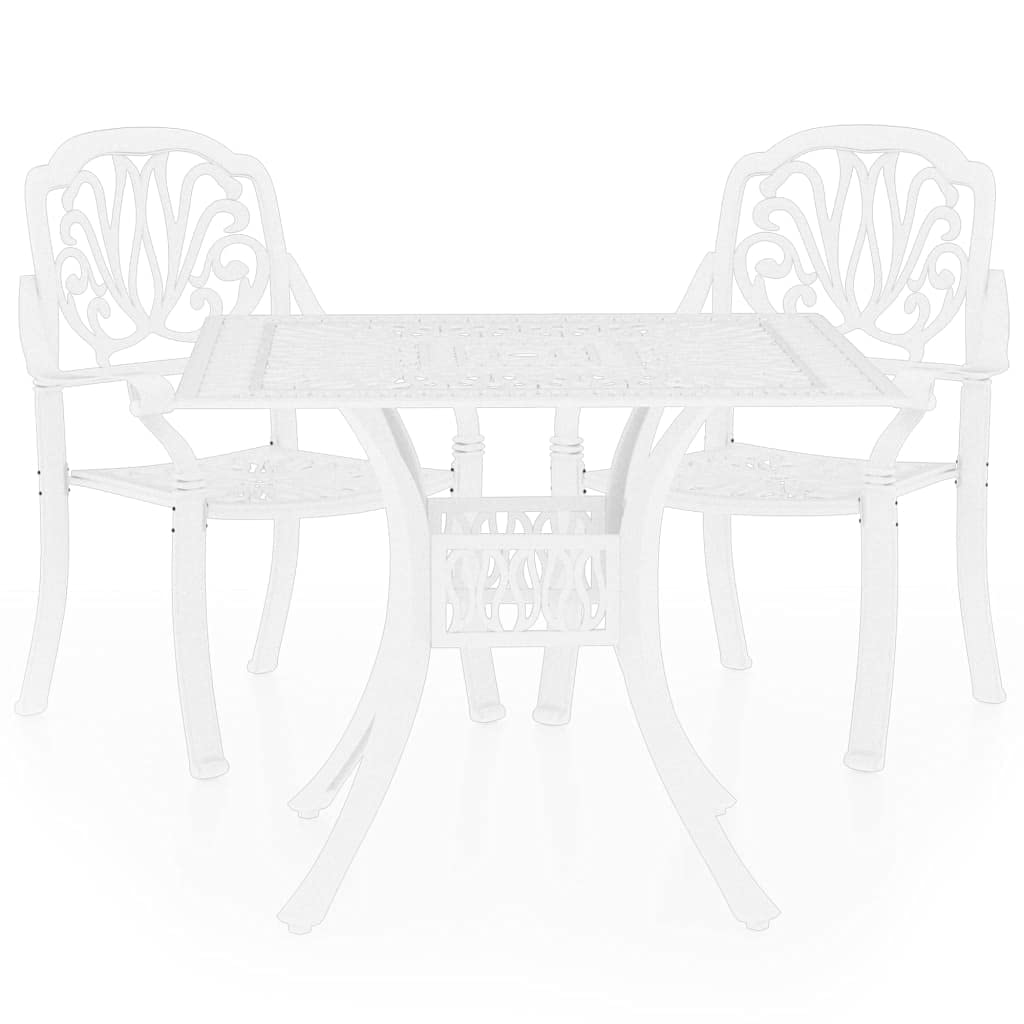 vidaXL White 3-Piece Bistro Set - Sturdy Cast Aluminum Garden Furniture with Embedded Umbrella Hole for Outdoor Patio, Courtyard, Balcony, Backyard