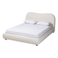 Baxton Studio Maya Mid-Century Modern Cream Boucle Fabric And Oak Brown Finished Wood Queen Size Platform Bed