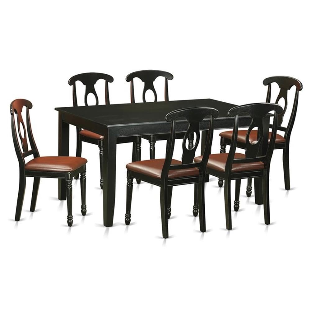 East West Furniture DUKE7-BLK-LC 7 Piece Kitchen Table & Chairs Set Consist of a Rectangle Dining Table and 6 Faux Leather Dining Room Chairs, 36x60 Inch, Black