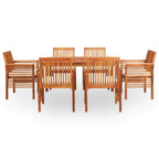 vidaXL Solid Acacia Wood 7 Piece Patio Dining Set with Cream White Cushions Garden Terrace Dinner Table Chairs Backyard Courtyard Porch Poolside Home