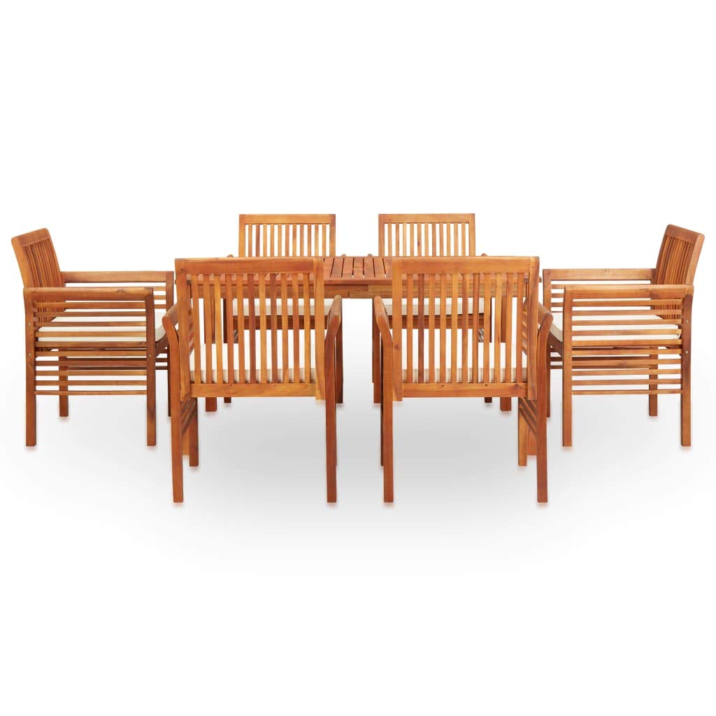 vidaXL Solid Acacia Wood 7 Piece Patio Dining Set with Cream White Cushions Garden Terrace Dinner Table Chairs Backyard Courtyard Porch Poolside Home