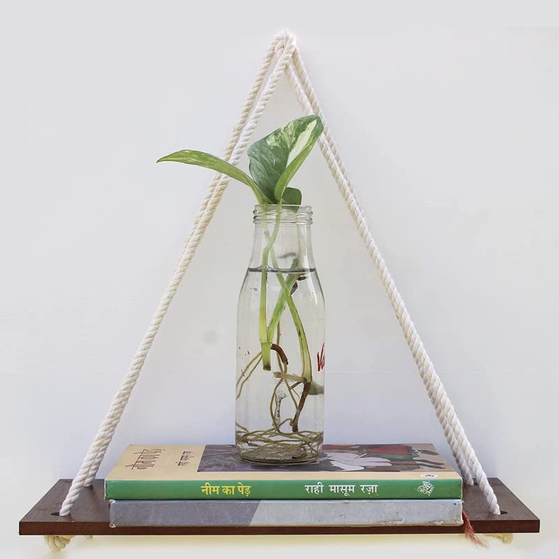 Vah Wooden 1 Layer With White Jute Rope Wall Floating Laminated Wall Decor Wall Shelf