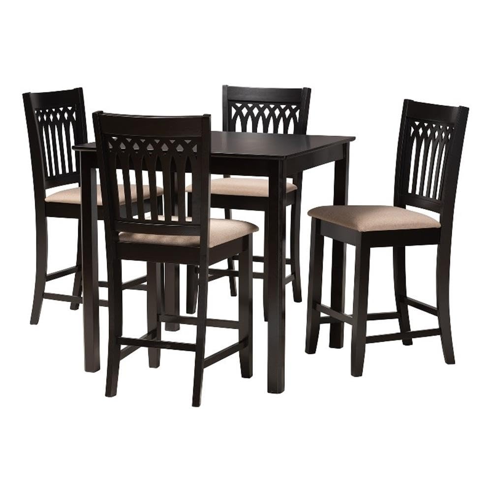 Baxton Studio Genesis Modern Beige Fabric and Dark Brown Finished Wood 5-Piece Pub Set