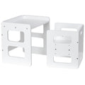 Montessori Weaning Table and Chair Set, Wooden Toddler Table and Chair Set, Adjustable Height Chair Step Stool,1-3 Year Old Kids