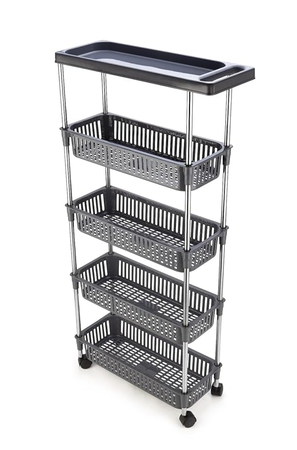 Kitchivo Multipurpose Storage Organizer Slim Rack Shelf With Wheels For Living Room, Office, Bedroom, Bathroom, Kids Room, Kitch