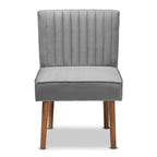 Baxton Studio Alvis Mid-Century Modern Grey Velvet Upholstered and Walnut Brown Finished Wood Dining Chair