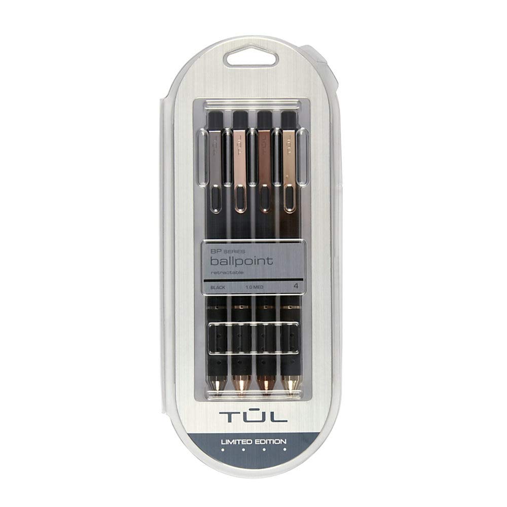 Tul Brilliance Pens, Ballpoint, Medium Point, 10 Mm, Black Barrels, Black Ink, Pack Of 4 Pens