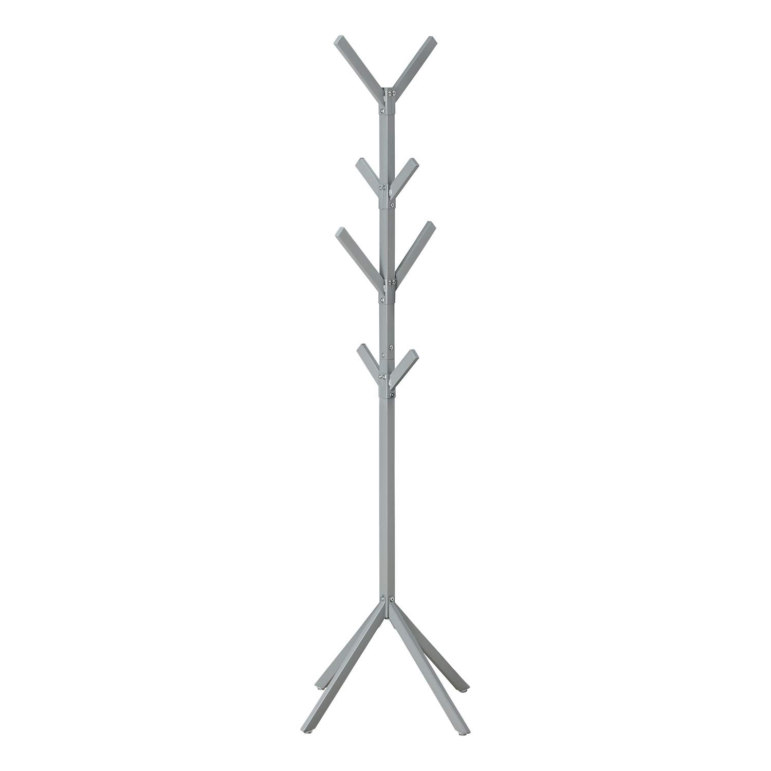 Monarch Specialties I 2058 Coat Rack, Hall Tree, Free Standing, 8 Hooks, Entryway, 70' H, Bedroom, Metal, Grey, Contemporary, Modern