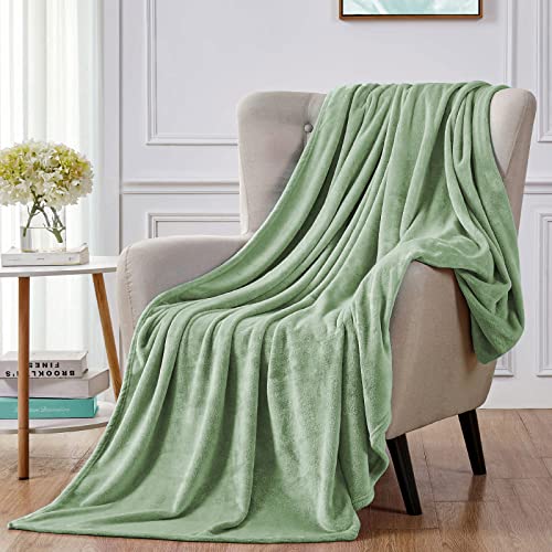 Walensee Fleece Blanket Plush Throw Fuzzy Lightweight (Throw Size 50X60 Sage Green) Super Soft Microfiber Flannel Blankets For C