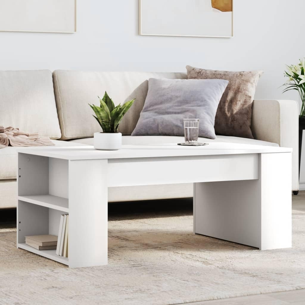 vidaXL White Coffee Table-Engineered Wood, Sturdy Storage Tabletop 40.2"x21.7"x16.5" for Living Room, Lounge, Indoor