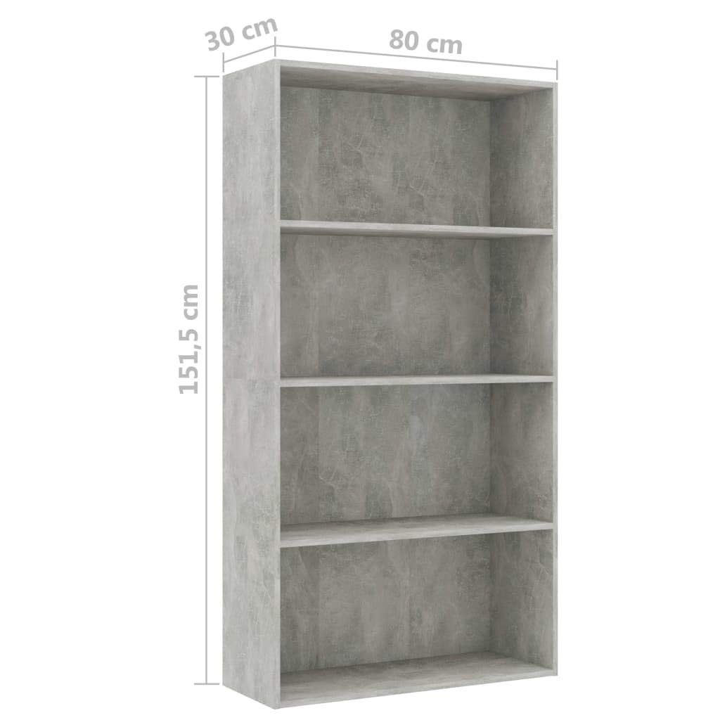 vidaXL Bookshelf, 4-Tier Book Cabinet Bookcase, Wall Bookshelf for Living Room, Freestanding Shelving Unit, Modern, Concrete Gray Engineered Wood