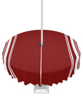 Queenker Outdoor Tablecloth With Umbrella Hole, Farmhouse Wine Red White Stripe Round Tables Waterproof Tabletop Collection For