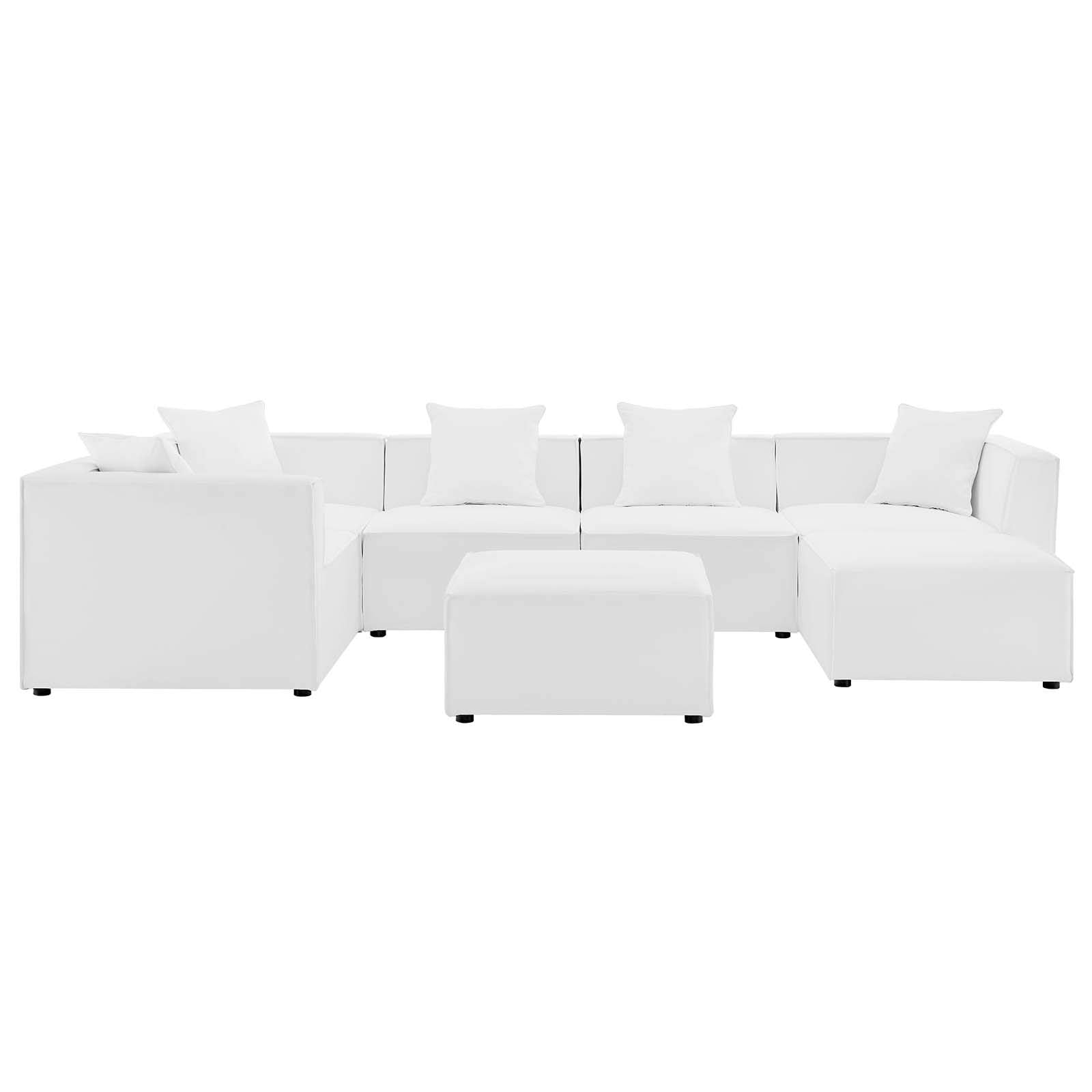 Modway Eei-4387-Whi Saybrook Patio Upholstered Sectional Sofa In White, 7-Piece Set