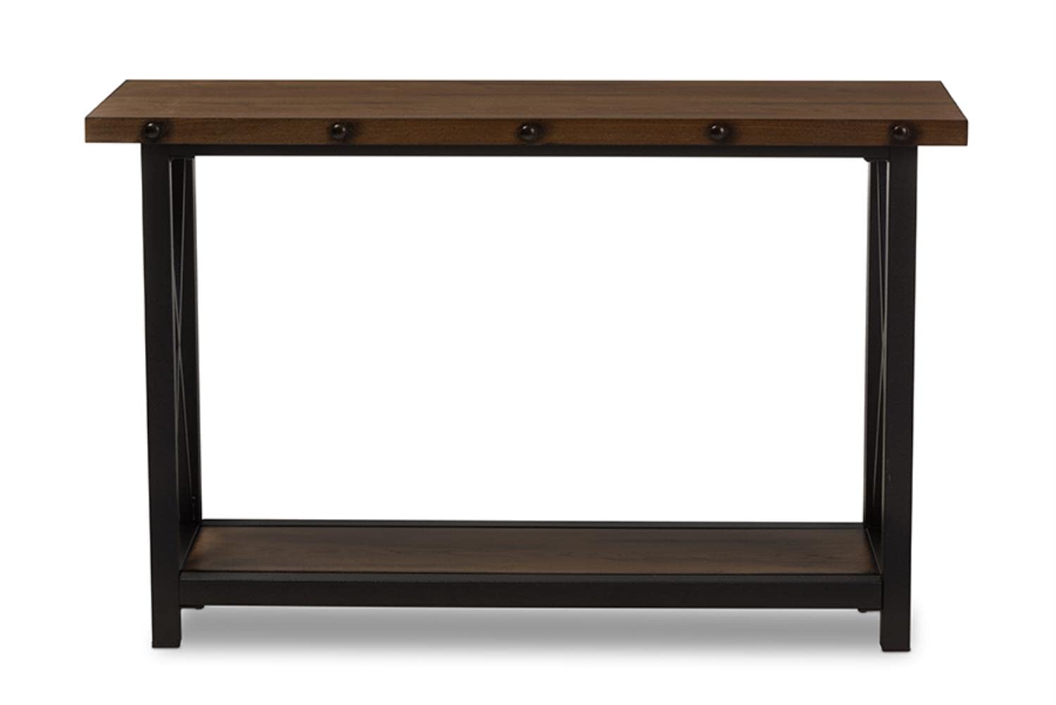 Baxton Studio Herzen Rustic Industrial Style Antique Black Textured Finished Metal Distressed Wood Occasional Console Table