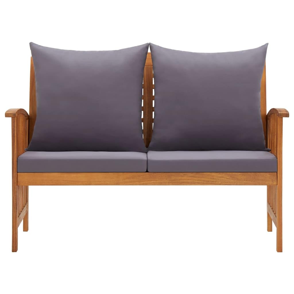 vidaXL Patio Bench with Cushions 46.9" - Comfortable Acacia Wood Outdoor Bench with Backrest and Armrests, Unique Solid Wood Grain Design, Dark Gray Cushions