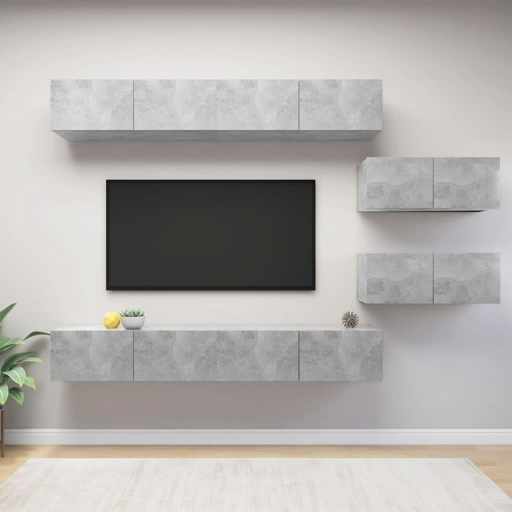 vidaXL TV Cabinet Set 6 Piece Living Room Bedroom Furniture HiFi Stereo Cabinet TV Stand Media Unit Entertainment Center Engineered Wood Concrete Gray