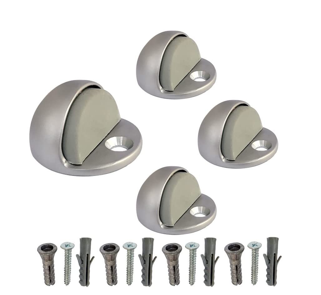 Qcaa Low Dome Floor Door Stop, H 25.4 X Diameter 44.5Mm, Zinc Die Cast, Satin Nickel, Made In Taiwan, 4 Pack