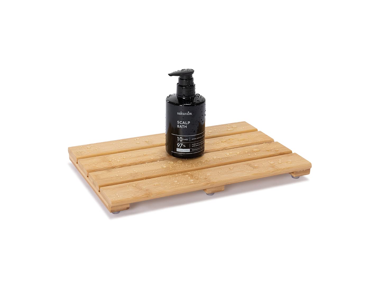 PELYN Bamboo Wooden Mini Bath Shower Mats for Small Bathroom, Small Bamboo Wood Bathroom Floor Mat, Sturdy and Easy to Clean(15.