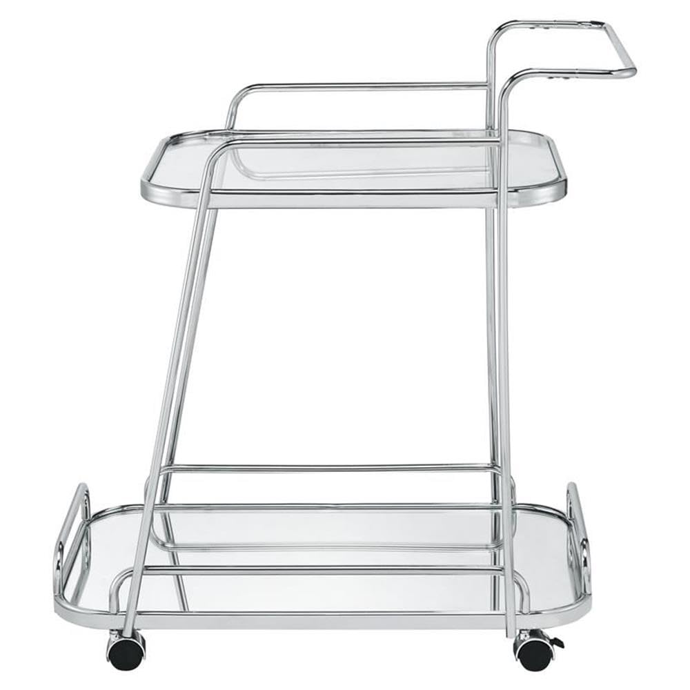 Acme Aegis 2 Glass Tier ShelvesServing Cart with Wheels in Clear and Chrome