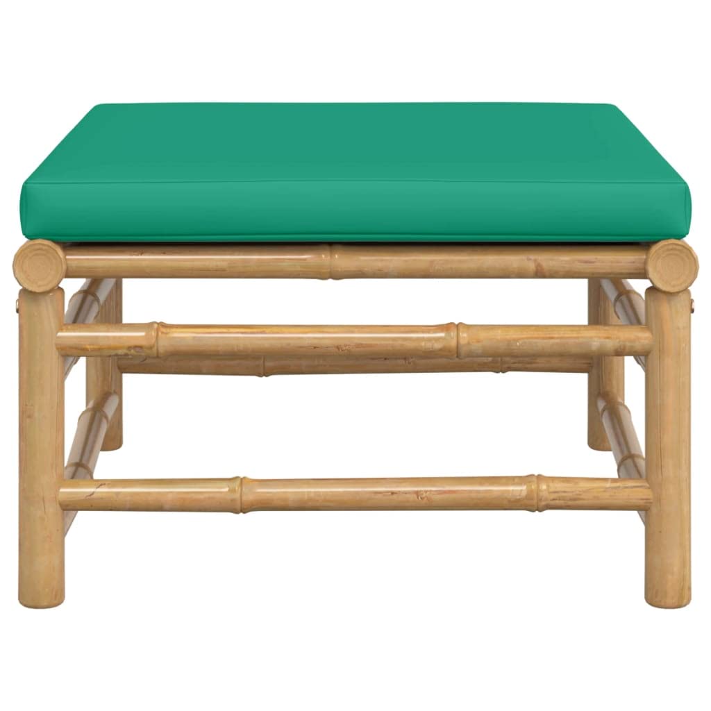 vidaXL Bamboo Patio Sofa with Green Cushions - Durable Garden Furniture, Flexible Modular Design, Comfortable Seat Experience, Includes Thickly Padded Cushions
